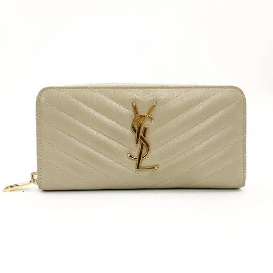Saint Laurent Cassandra Long Wallet Beige Leather Gold Hardware Wallet YSL R801886