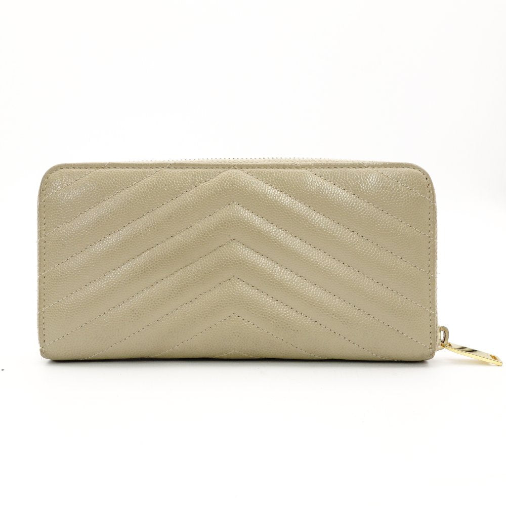 Saint Laurent Cassandra Long Wallet Beige Leather Gold Hardware Wallet YSL R801886
