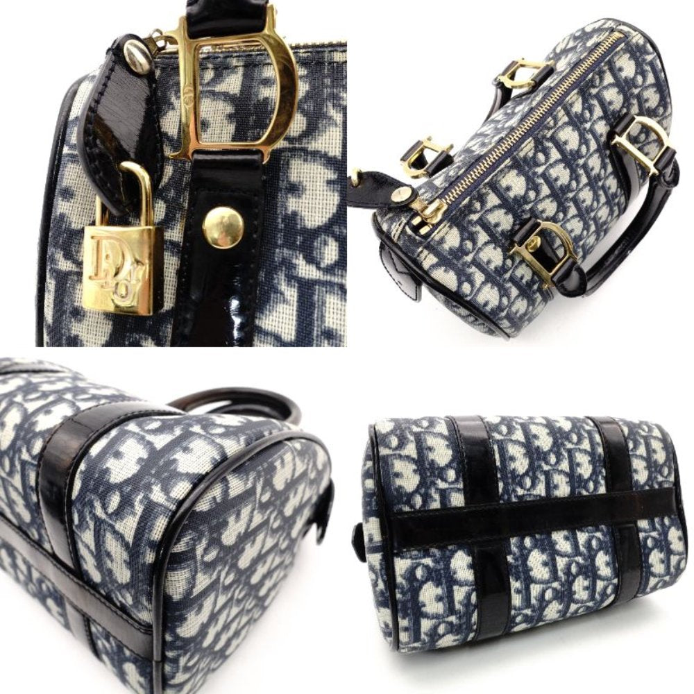 Christian Dior Trotter Mini Boston Navy × Beige PVC Leather R8020124