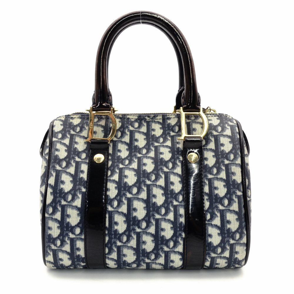 Christian Dior Trotter Mini Boston Navy × Beige PVC Leather R8020124