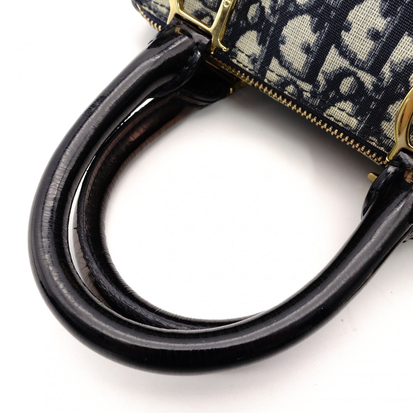 Christian Dior Trotter Mini Boston Navy × Beige PVC Leather R8020124