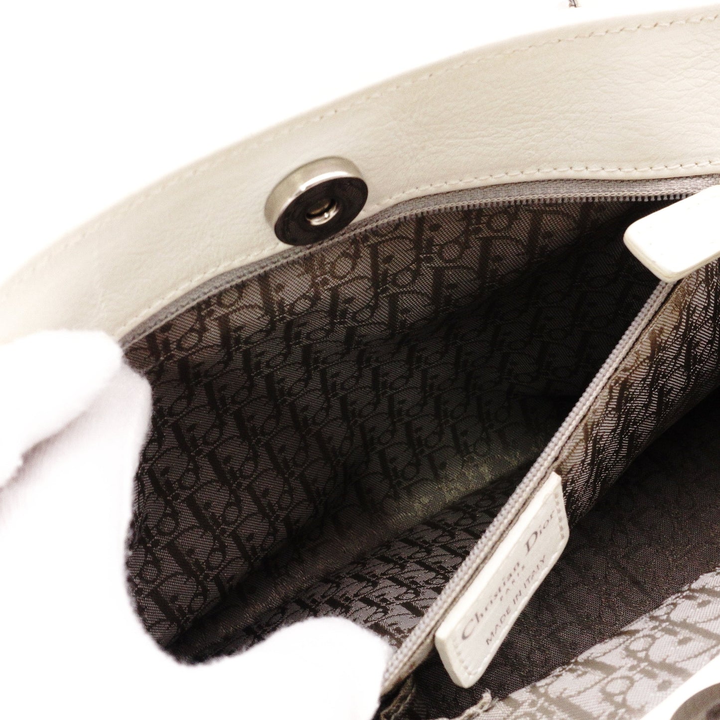 Christian Dior Flightline Shoulder Bag, Leather, White, Silver Hardware, CD Logo