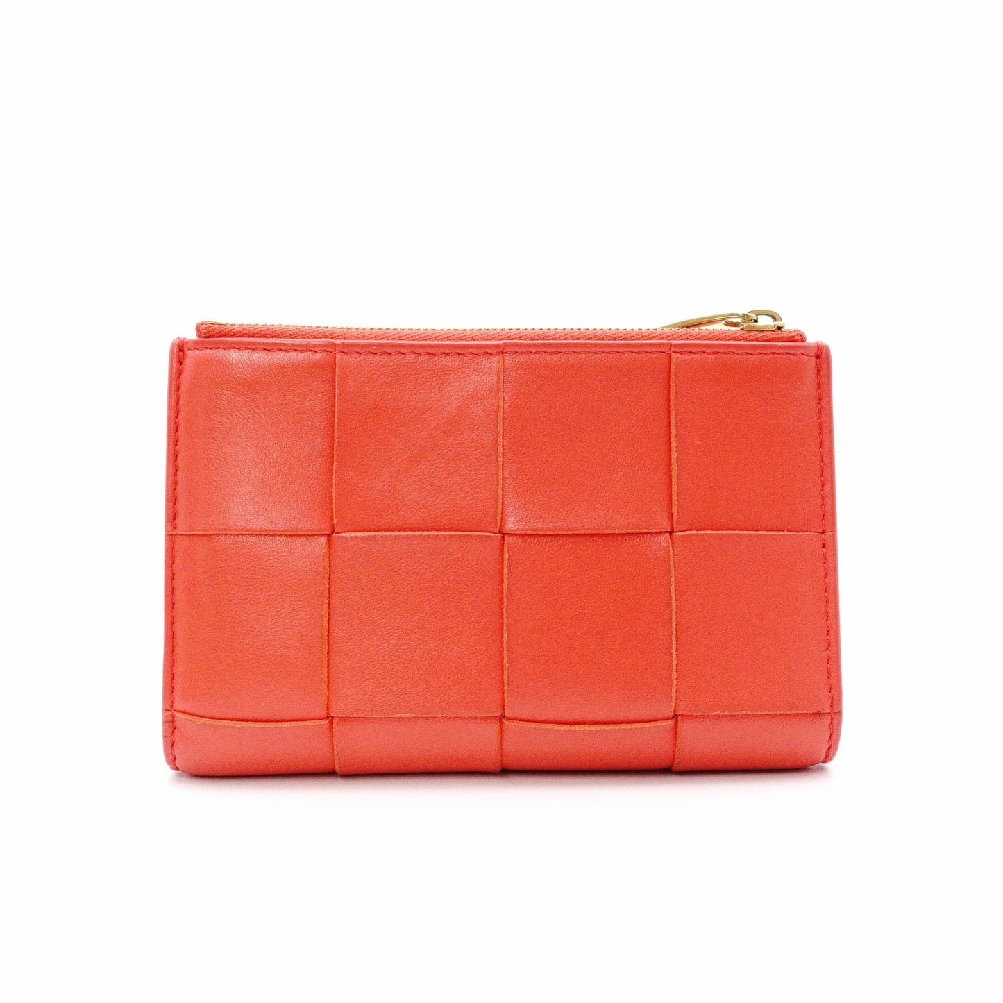 Bottega Veneta Intrecciato Bifold Wallet, Leather, Orange, Simple, Gold Hardware