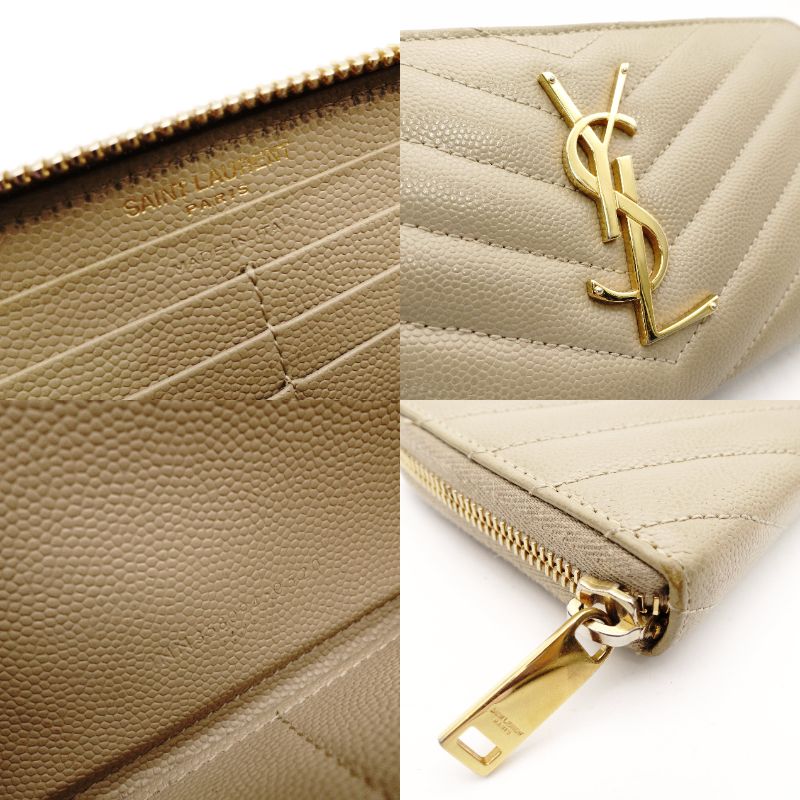 Saint Laurent Cassandra Long Wallet Beige Leather Gold Hardware Wallet YSL R801886