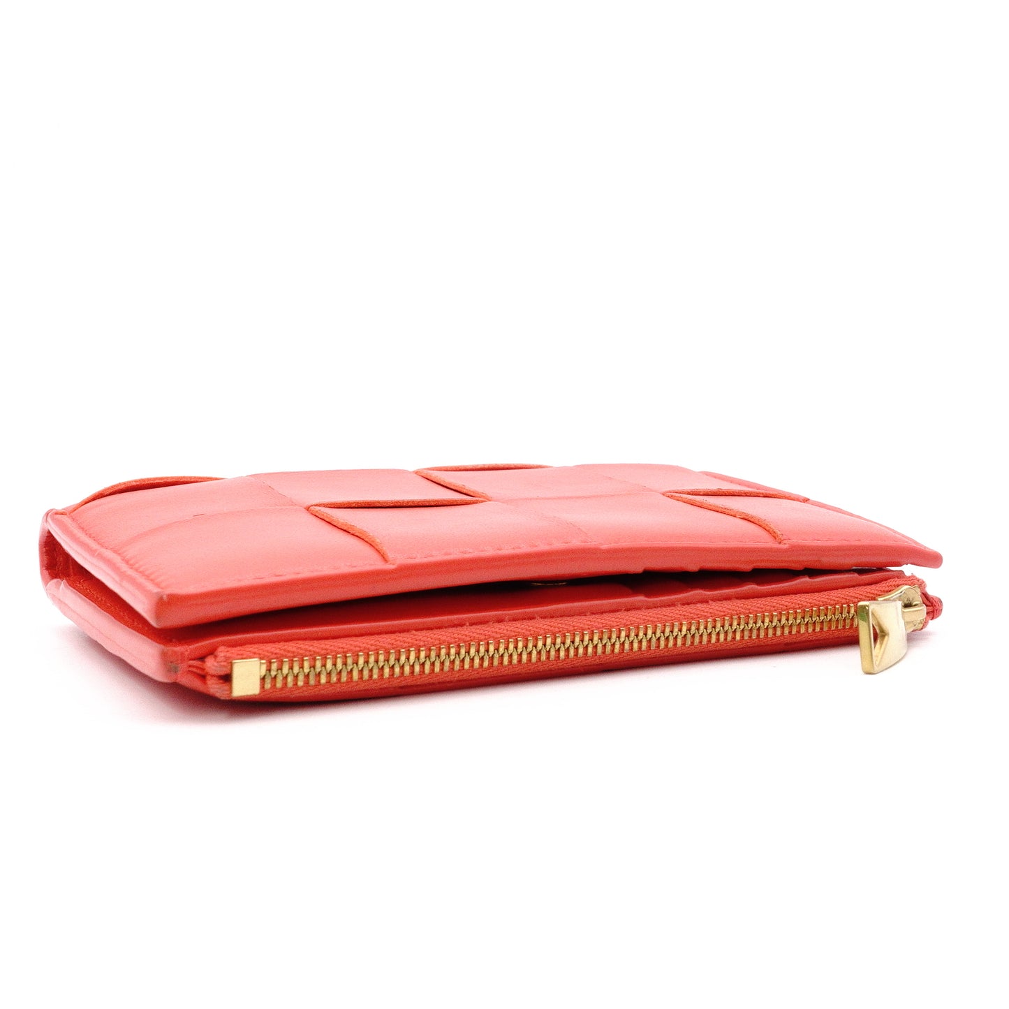 Bottega Veneta Intrecciato Bifold Wallet, Leather, Orange, Simple, Gold Hardware