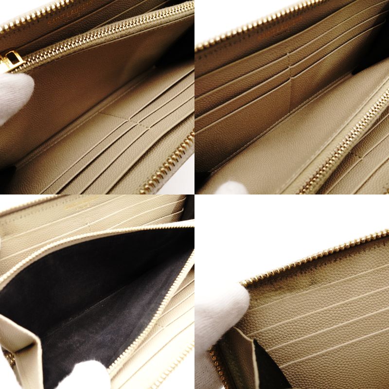 Saint Laurent Cassandra Long Wallet Beige Leather Gold Hardware Wallet YSL R801886