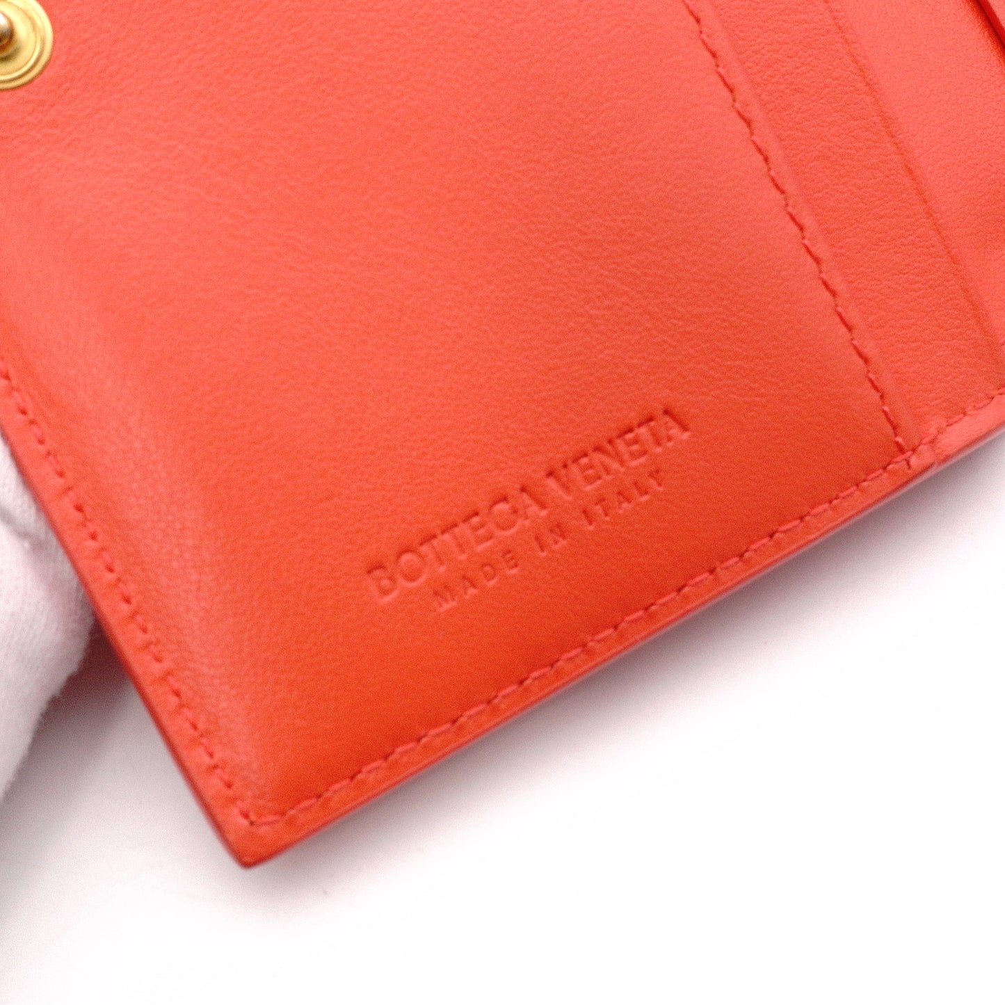 Bottega Veneta Intrecciato Bifold Wallet, Leather, Orange, Simple, Gold Hardware