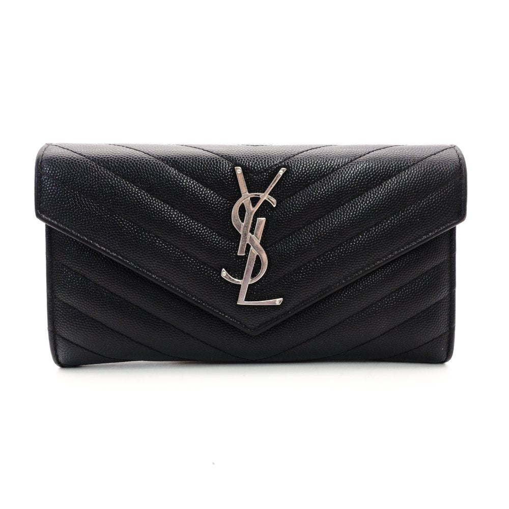 Saint Laurent Cassandra Long Wallet Black Leather Silver Hardware Wallet YSL R8011061