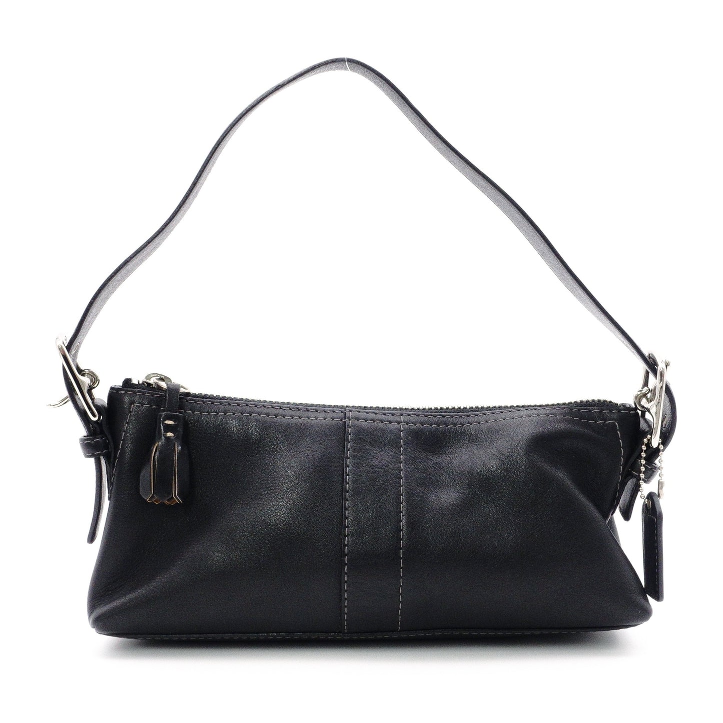 Old Coach Handbag, Leather, Black, Single-Shoulder Bag, Charm, Silver Hardware