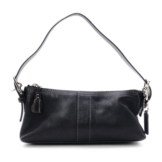 Old Coach Handbag, Leather, Black, Single-Shoulder Bag, Charm, Silver Hardware