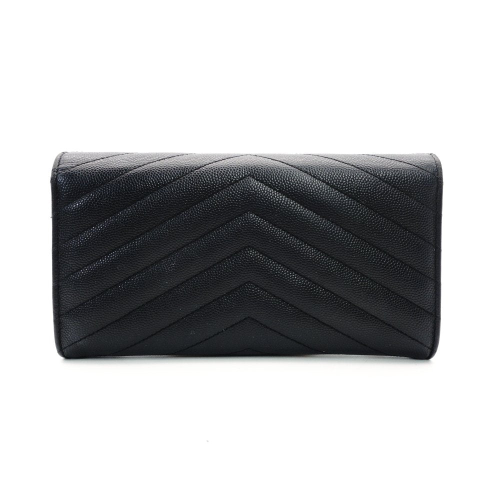 Saint Laurent Cassandra Long Wallet Black Leather Silver Hardware Wallet YSL R8011061