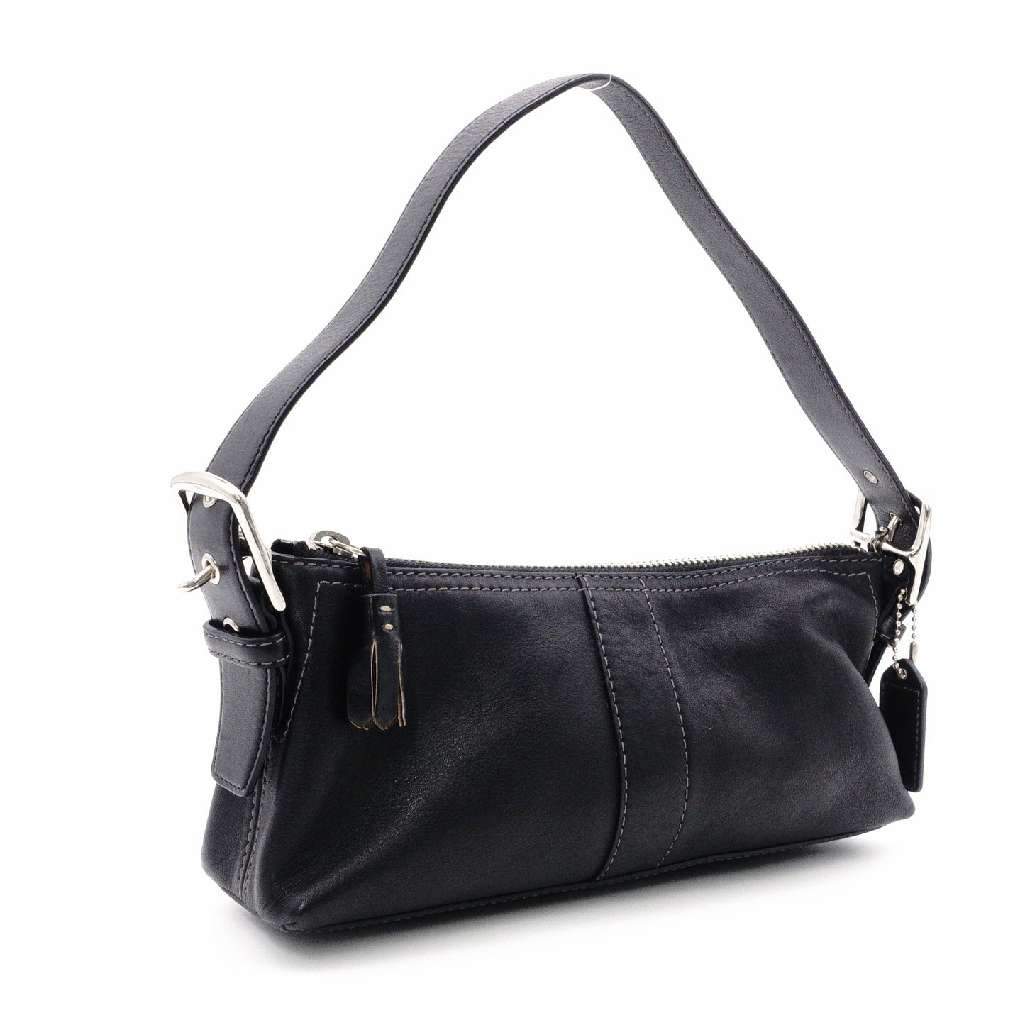 Old Coach Handbag, Leather, Black, Single-Shoulder Bag, Charm, Silver Hardware