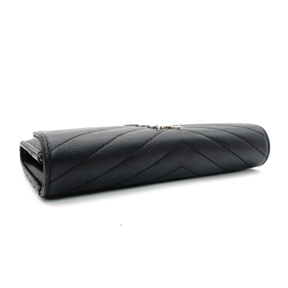 Saint Laurent Cassandra Long Wallet Black Leather Silver Hardware Wallet YSL R8011061
