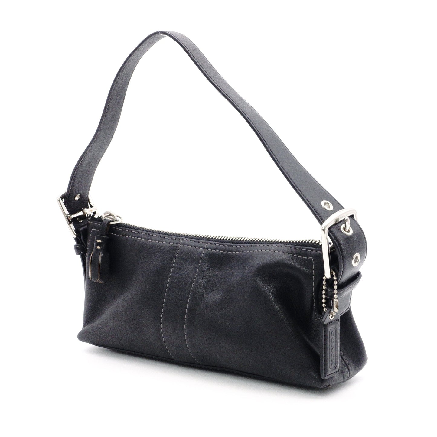 Old Coach Handbag, Leather, Black, Single-Shoulder Bag, Charm, Silver Hardware