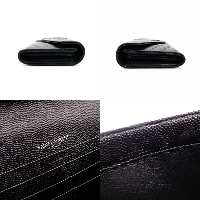 Saint Laurent Cassandra Long Wallet Black Leather Silver Hardware Wallet YSL R8011061