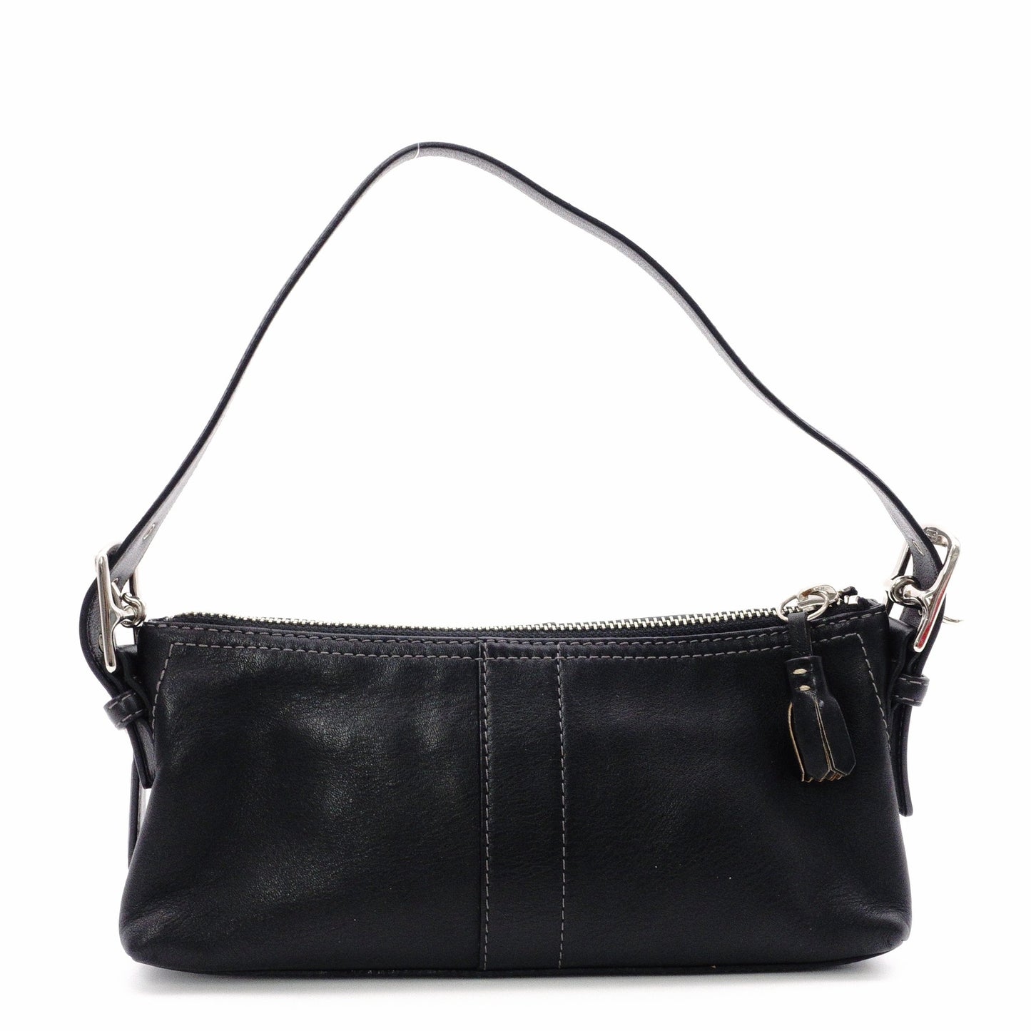 Old Coach Handbag, Leather, Black, Single-Shoulder Bag, Charm, Silver Hardware