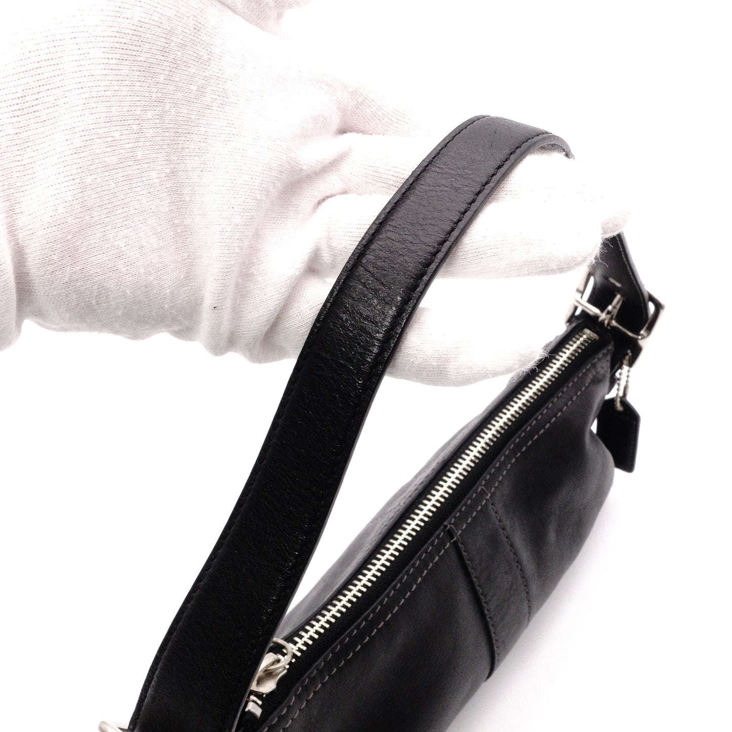 Old Coach Handbag, Leather, Black, Single-Shoulder Bag, Charm, Silver Hardware