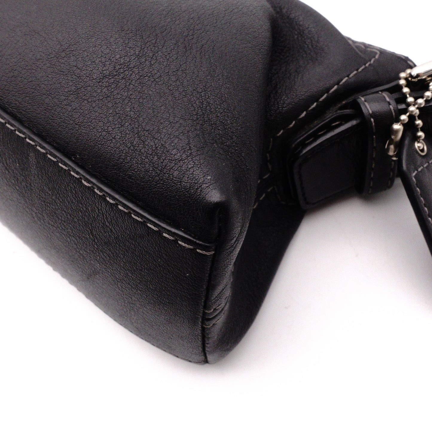 Old Coach Handbag, Leather, Black, Single-Shoulder Bag, Charm, Silver Hardware