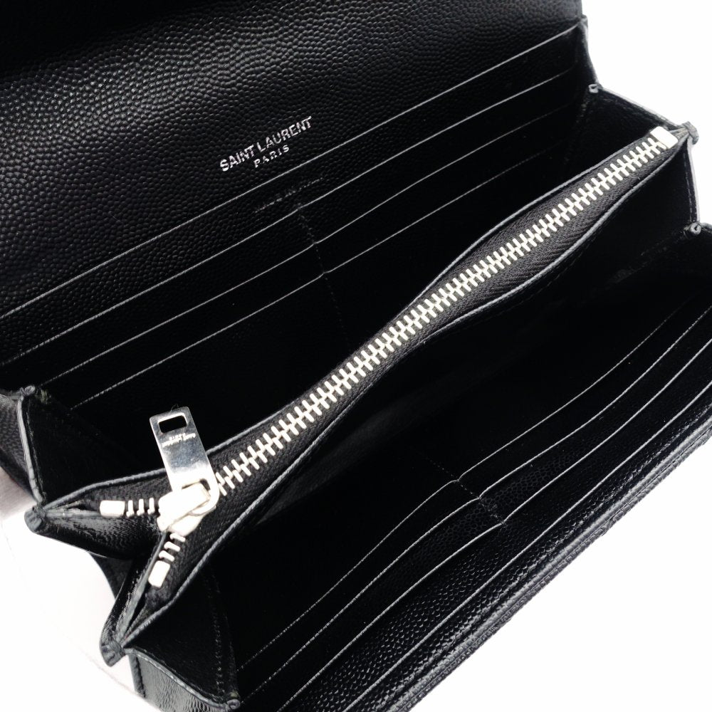 Saint Laurent Cassandra Long Wallet Black Leather Silver Hardware Wallet YSL R8011061