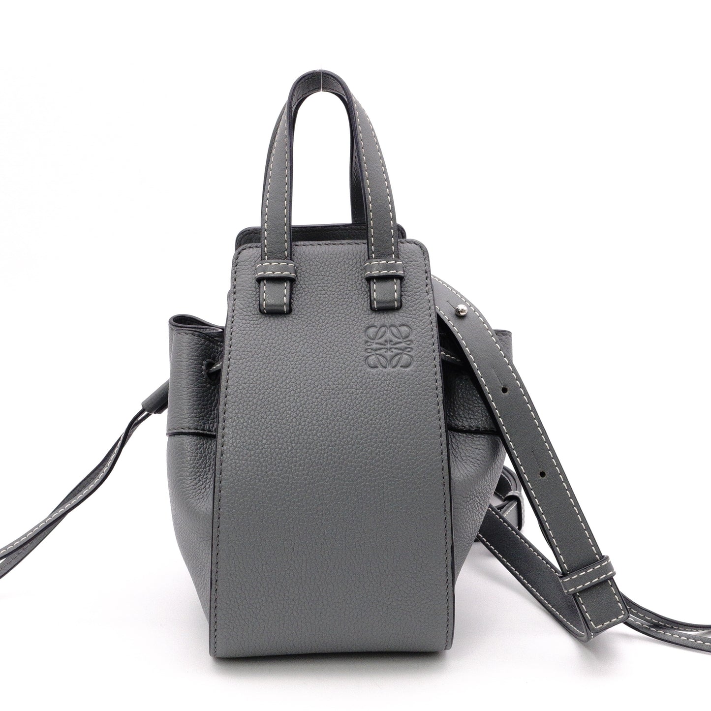 LOEWE Hammock Mini Shoulder Bag, Leather, Gray, 2-Way Crossbody Handbag, Anagram Logo