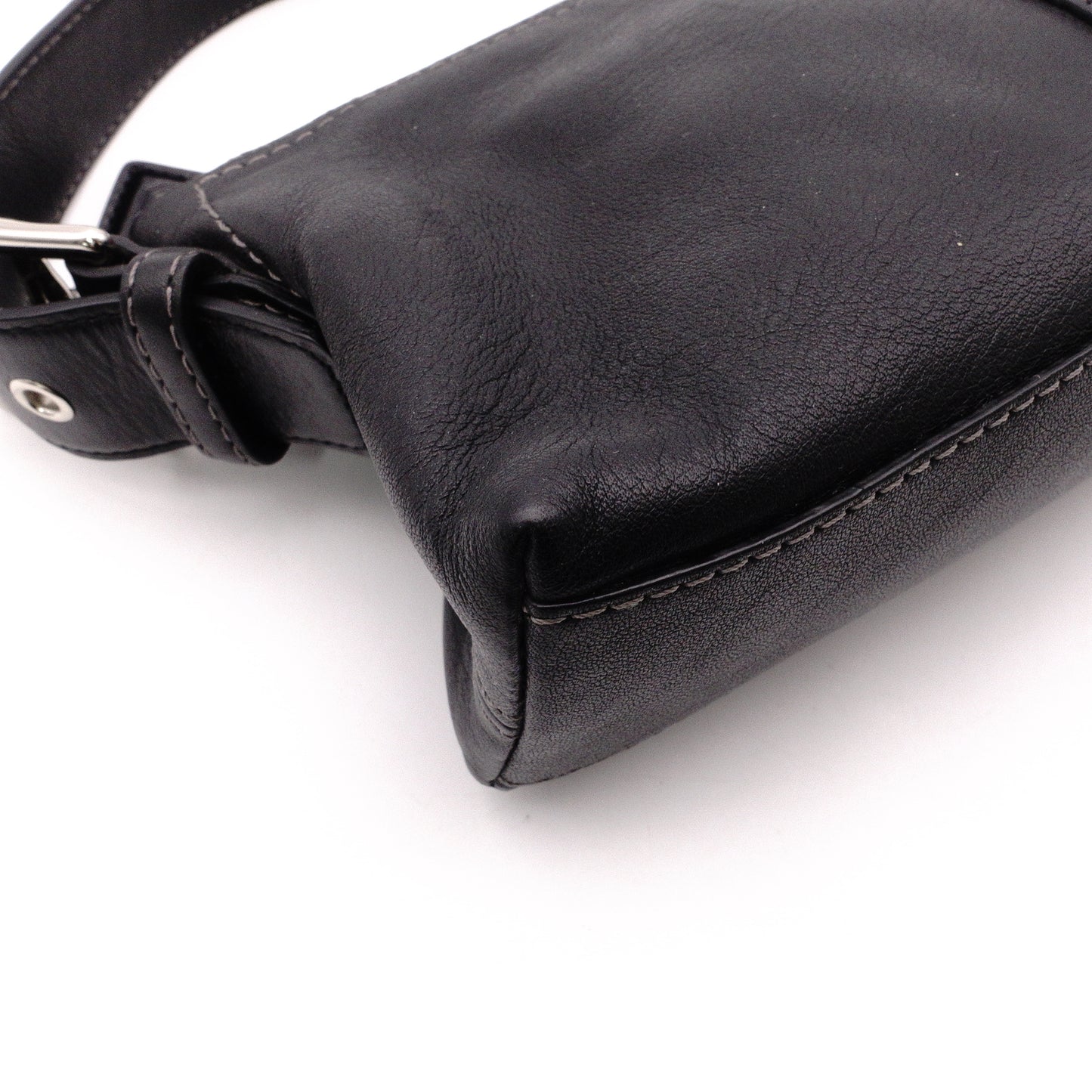 Old Coach Handbag, Leather, Black, Single-Shoulder Bag, Charm, Silver Hardware