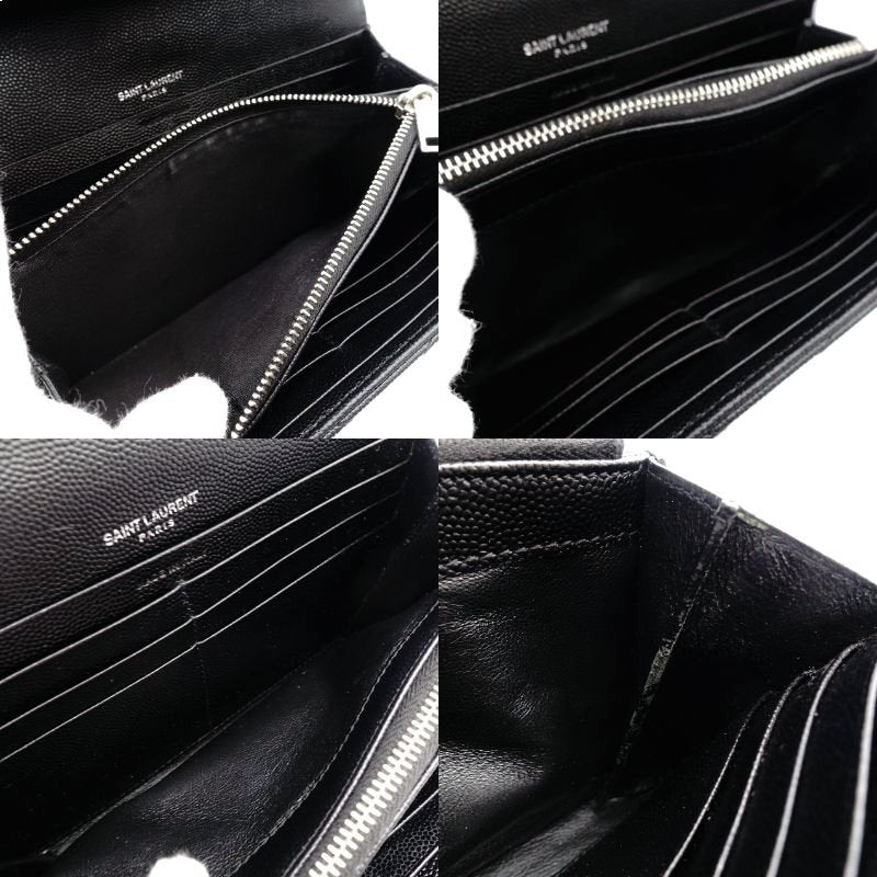 Saint Laurent Cassandra Long Wallet Black Leather Silver Hardware Wallet YSL R8011061