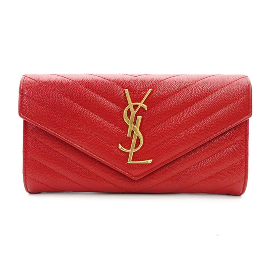 Saint Laurent Cassandra Long Wallet Red Leather Gold Hardware Wallet YSL 7-11-727