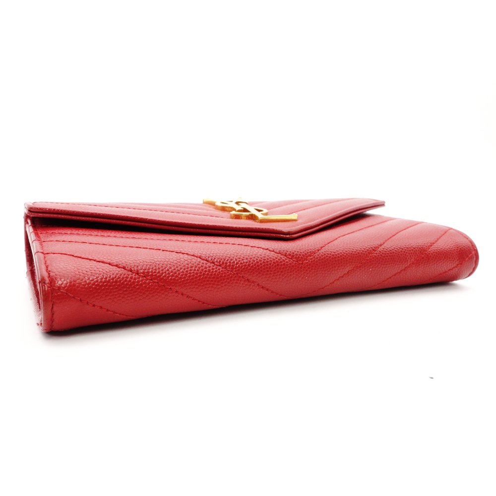 Saint Laurent Cassandra Long Wallet Red Leather Gold Hardware Wallet YSL 7-11-727