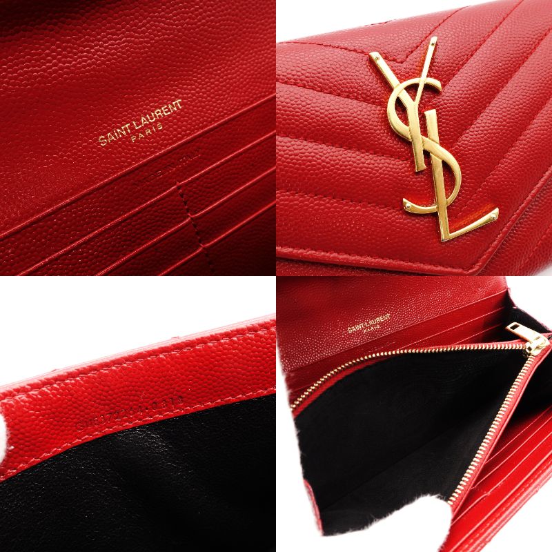 Saint Laurent Cassandra Long Wallet Red Leather Gold Hardware Wallet YSL 7-11-727