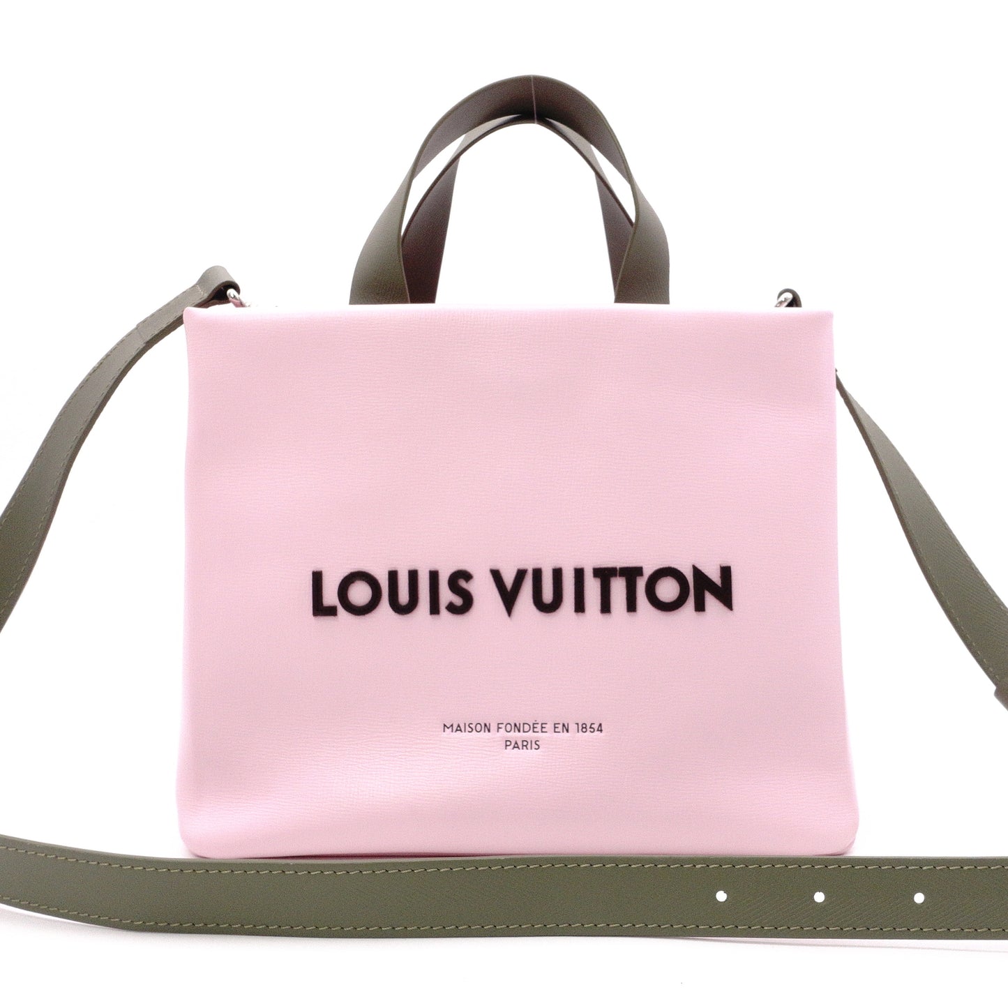 LOUIS VUITTON Shopper Tote MINI Handbag Leather Pink Khaki 2-Way Crossbody Logo