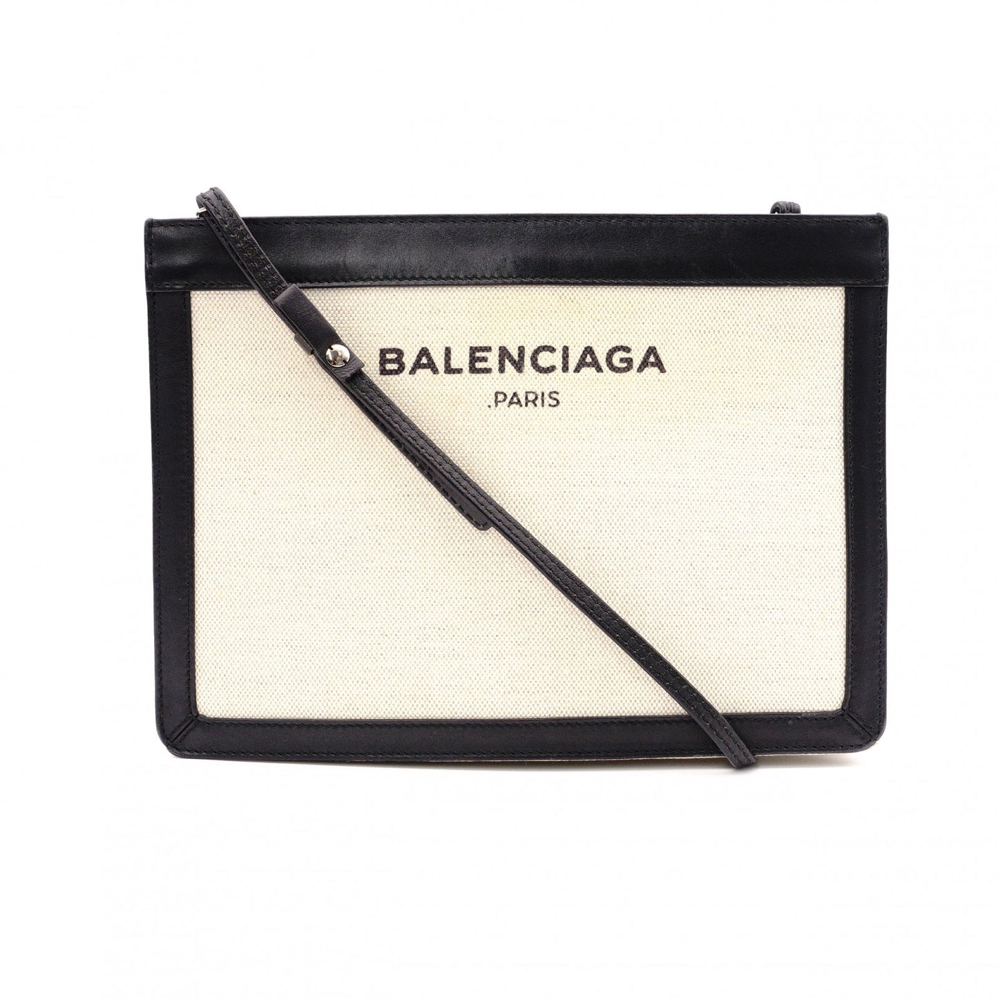 BALENCIAGA Navy Pouch Shoulder Bag, Canvas, Black