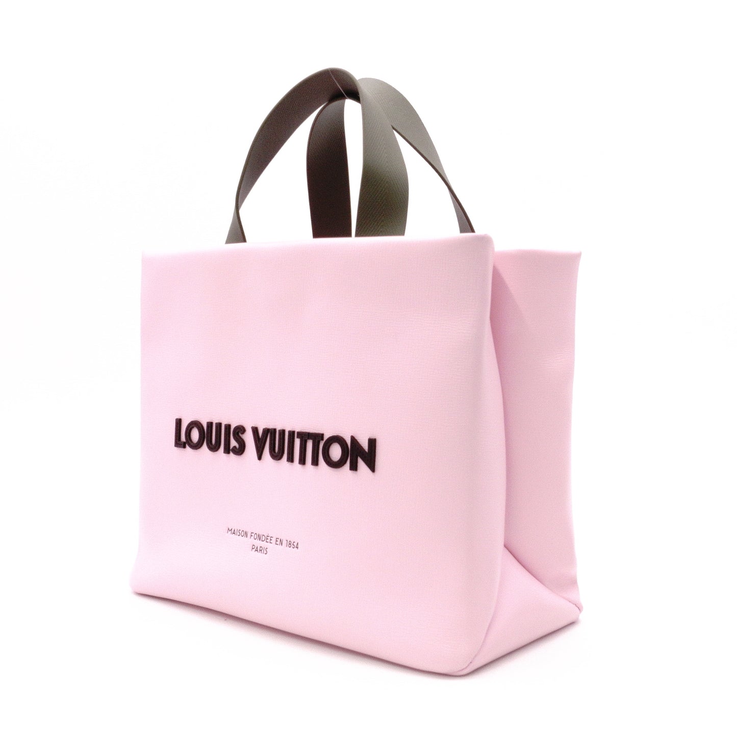 LOUIS VUITTON Shopper Tote MINI Handbag Leather Pink Khaki 2-Way Crossbody Logo