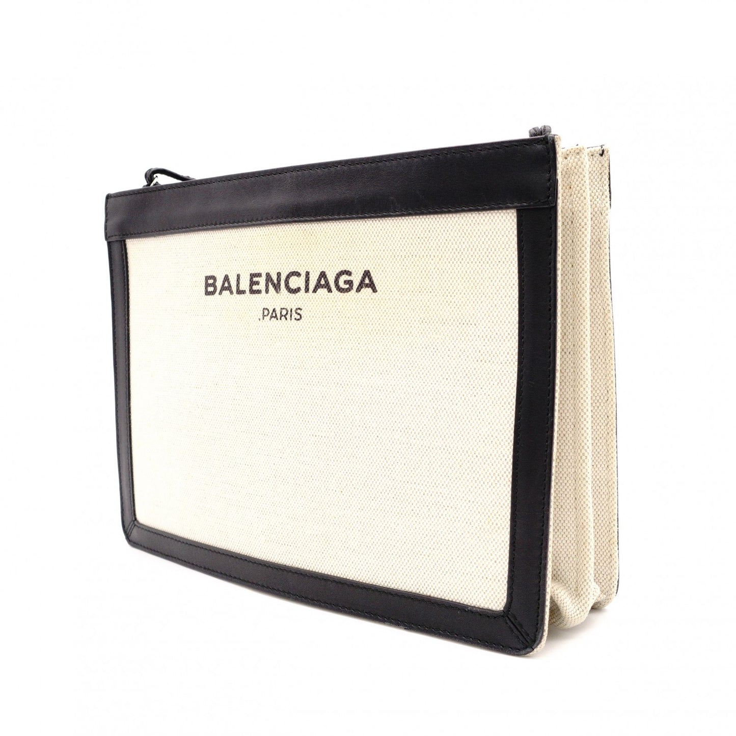 BALENCIAGA Navy Pouch Shoulder Bag, Canvas, Black