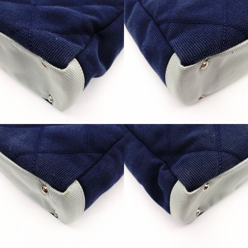 CHANEL Paris Biarritz PM Tote Bag Canvas Navy × Green Shoulder CC Logo R8020219