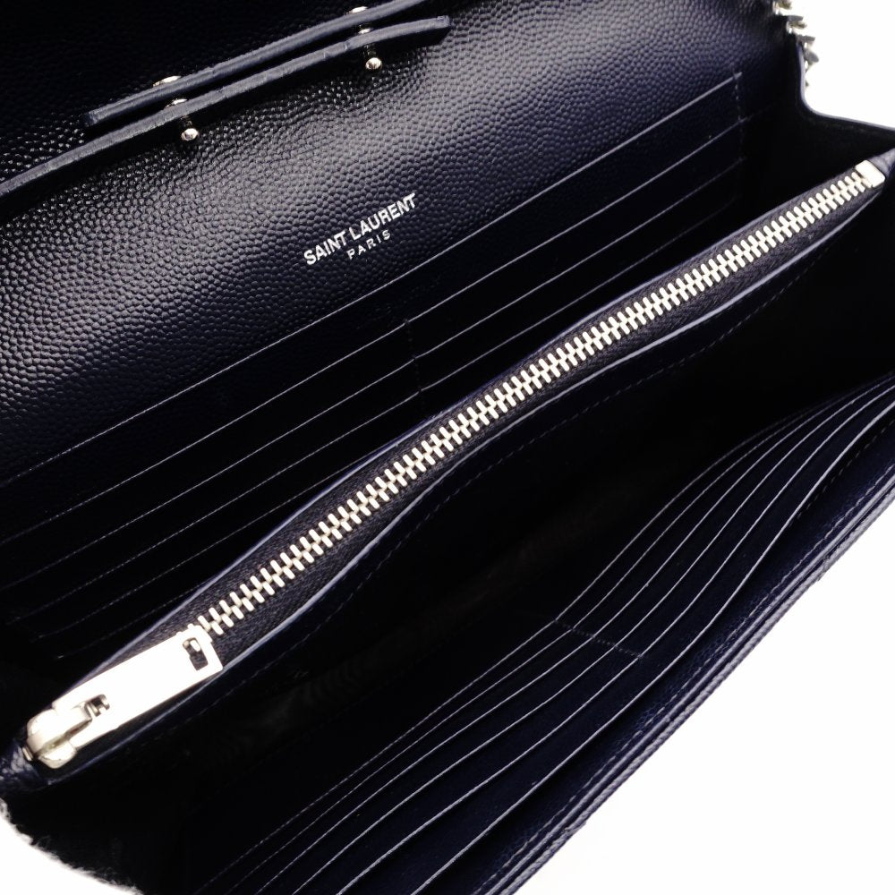 Saint Laurent Cassandra Chain Wallet Navy Leather Silver Hardware Crossbody R8020086