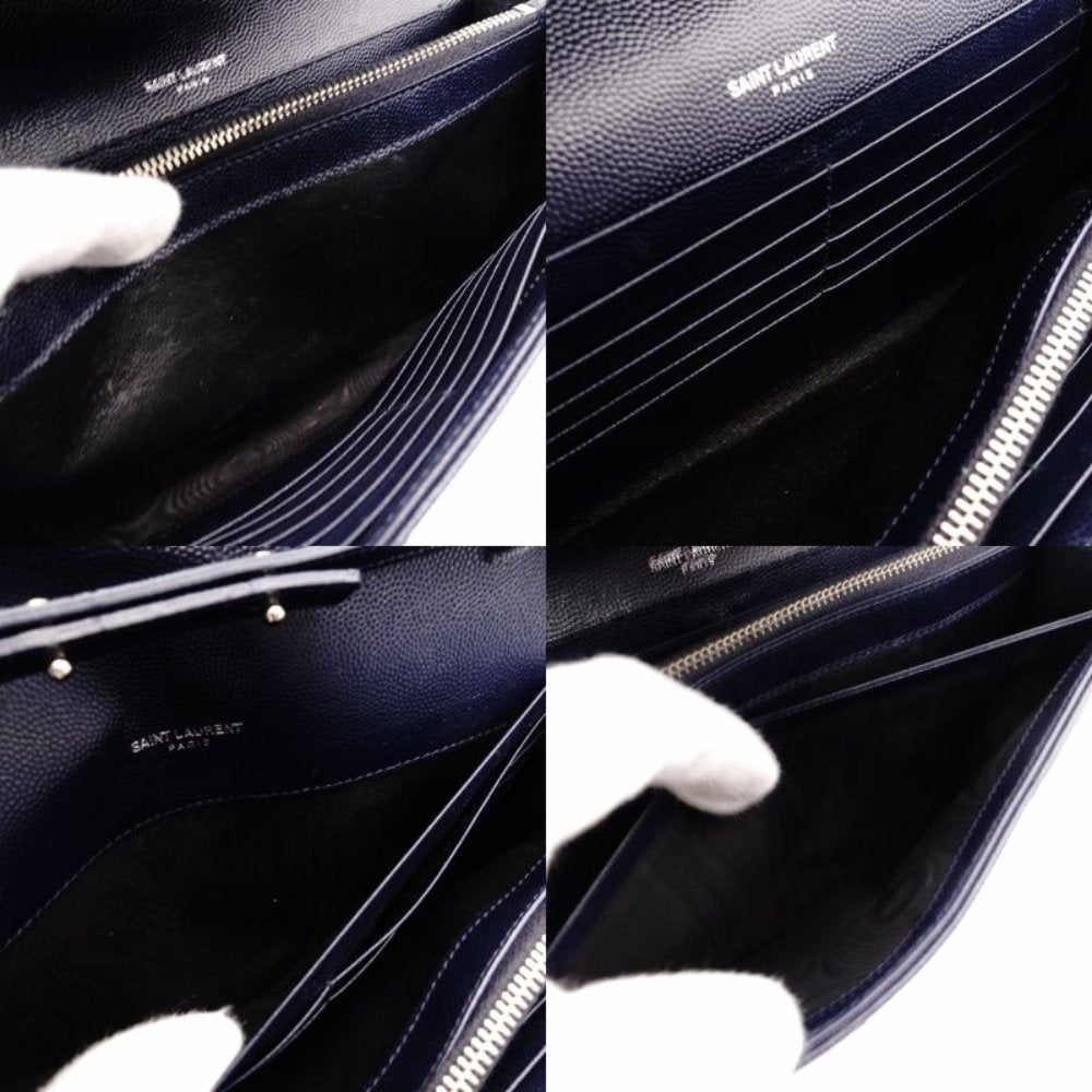 Saint Laurent Cassandra Chain Wallet Navy Leather Silver Hardware Crossbody R8020086
