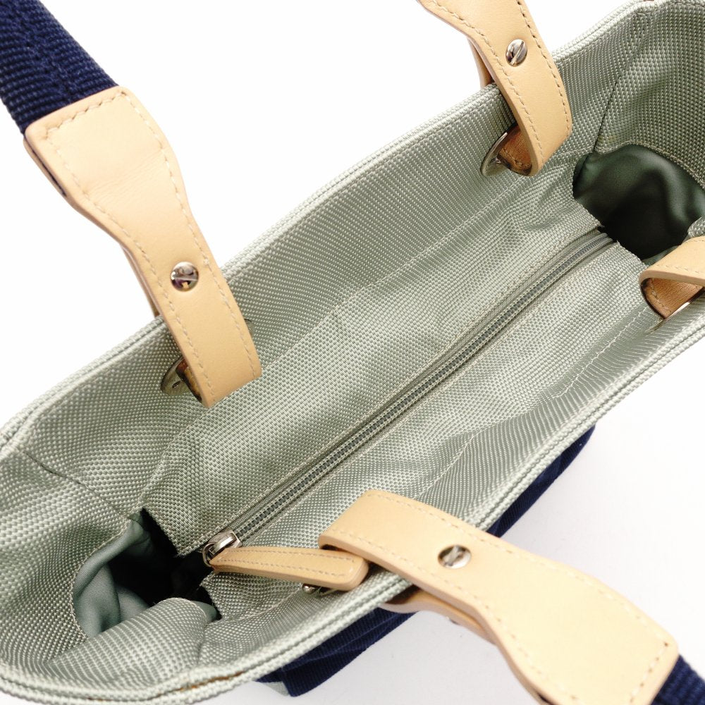 CHANEL Paris Biarritz PM Tote Bag Canvas Navy × Green Shoulder CC Logo R8020219