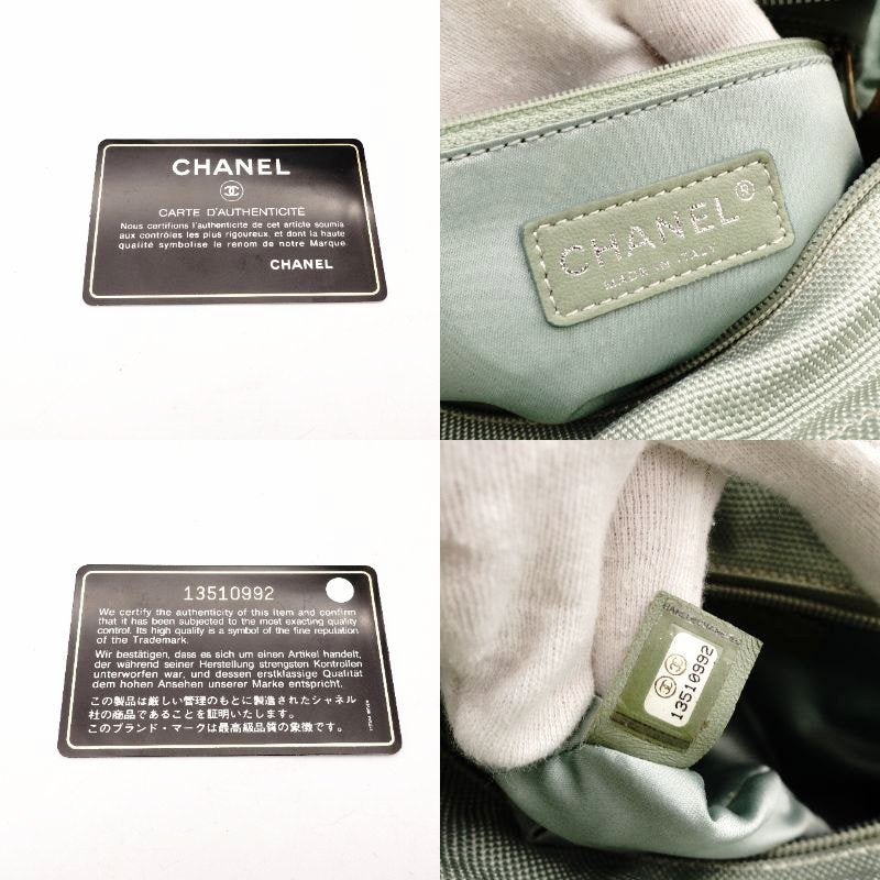 CHANEL Paris Biarritz PM Tote Bag Canvas Navy × Green Shoulder CC Logo R8020219