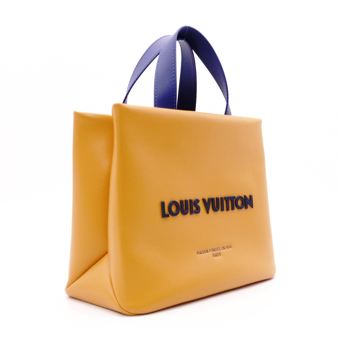 LOUIS VUITTON Shopper Tote MINI Handbag Leather Orange Blue 2-Way Crossbody Logo