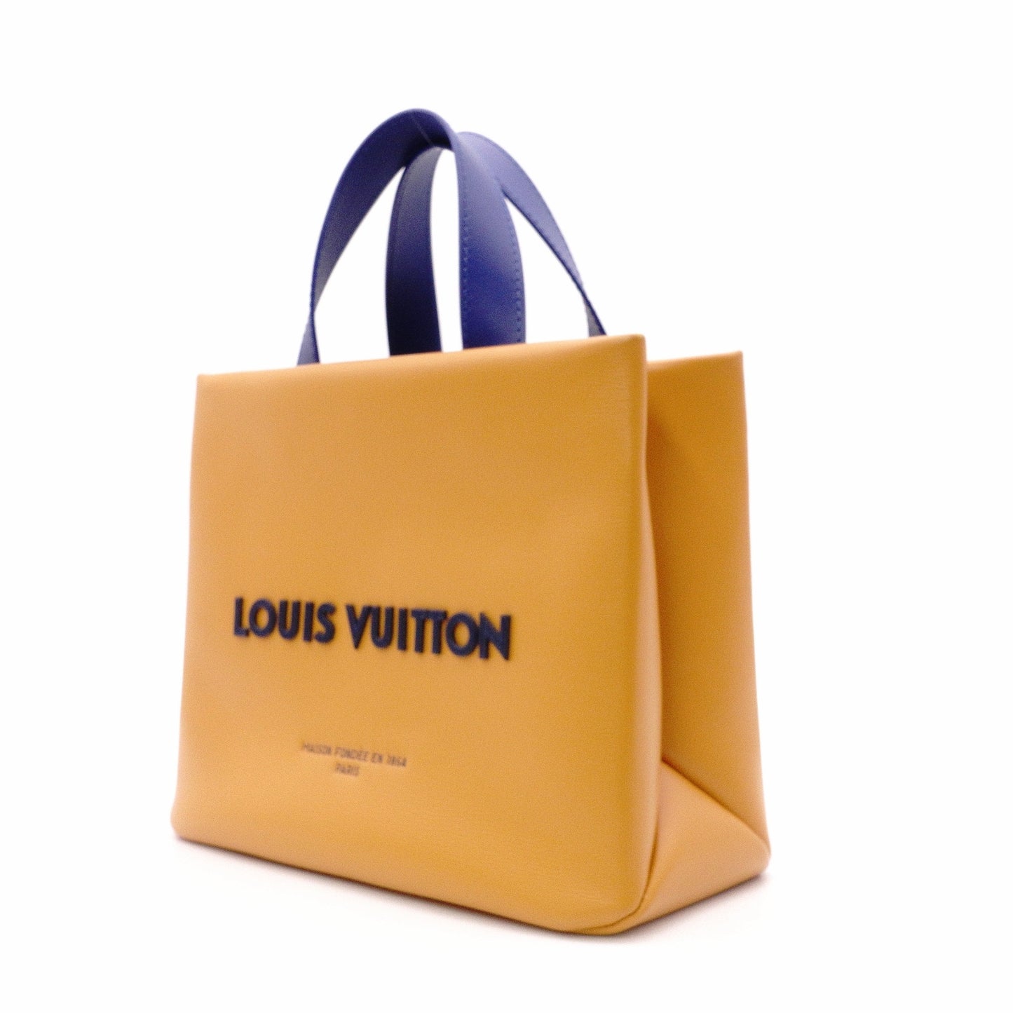 LOUIS VUITTON Shopper Tote MINI Handbag Leather Orange Blue 2-Way Crossbody Logo