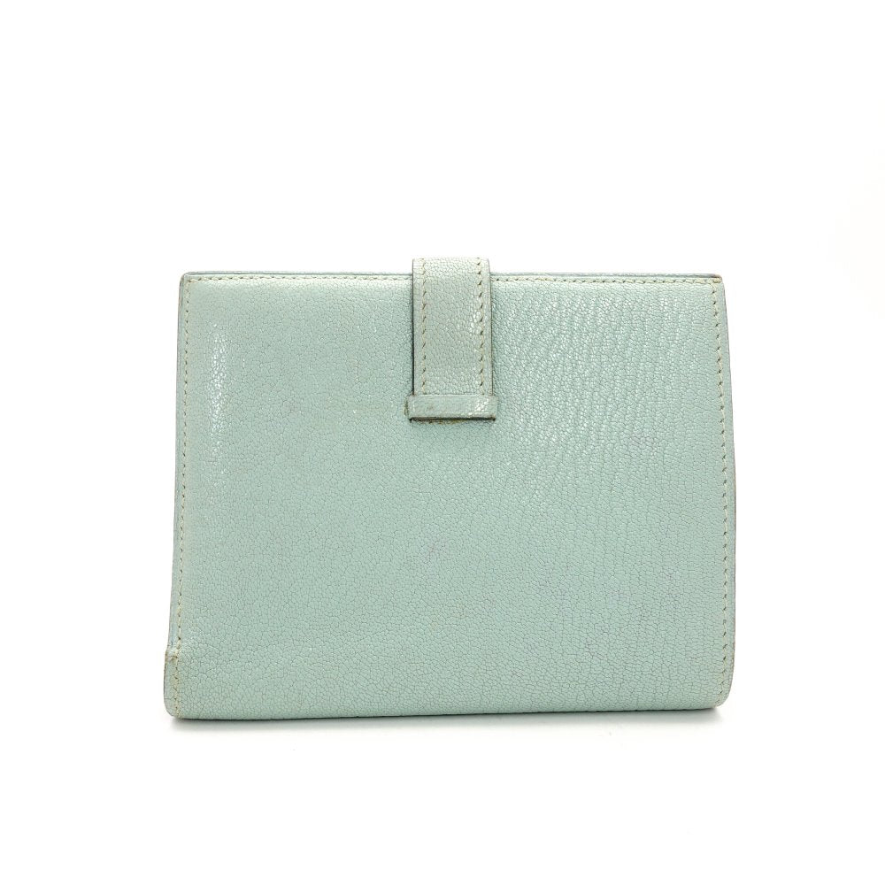 HERMES Béan Compact Bifold Wallet Leather Mint Green H Logo Wallet Silver Hardware □H Engraving R801941