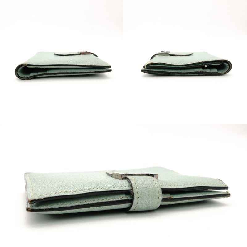 HERMES Béan Compact Bifold Wallet Leather Mint Green H Logo Wallet Silver Hardware □H Engraving R801941