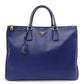 PRADA Galleria Handbag, Leather, Blue Tote Bag, Gold Hardware, Triangle Logo
