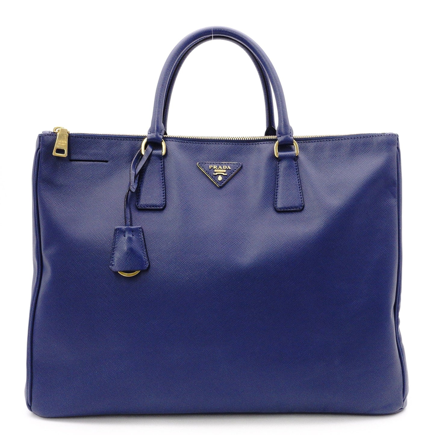 PRADA Galleria Handbag, Leather, Blue Tote Bag, Gold Hardware, Triangle Logo