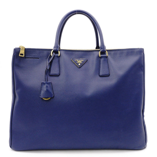 PRADA Galleria Handbag, Leather, Blue Tote Bag, Gold Hardware, Triangle Logo