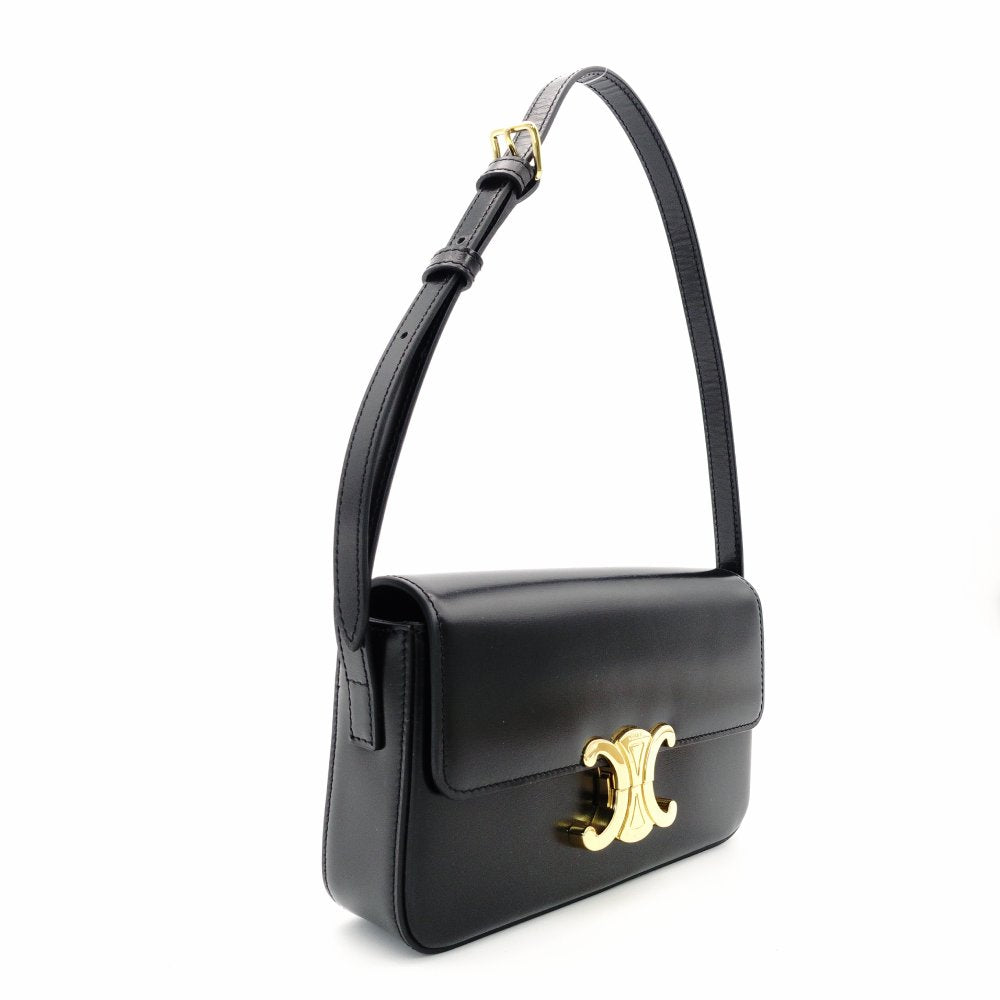 Céline Triomphe Calf One-Shoulder Black Leather Bag with Gold Hardware and Logo R8020075