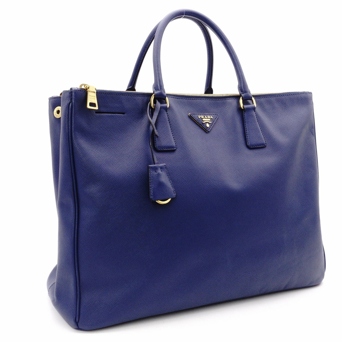 PRADA Galleria Handbag, Leather, Blue Tote Bag, Gold Hardware, Triangle Logo