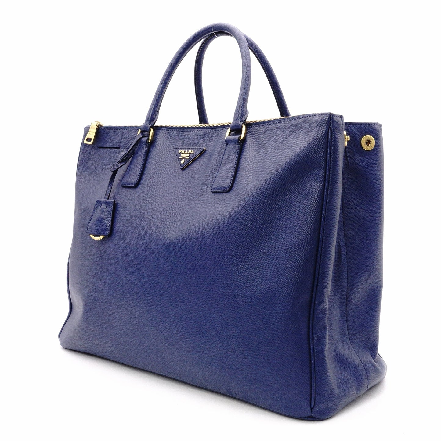 PRADA Galleria Handbag, Leather, Blue Tote Bag, Gold Hardware, Triangle Logo