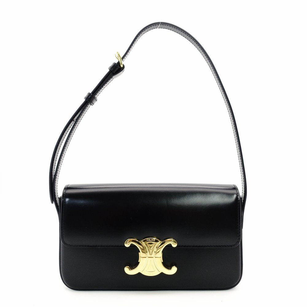 Céline Triomphe Calf One-Shoulder Black Leather Bag with Gold Hardware and Logo R8020075