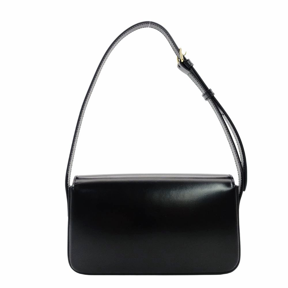 Céline Triomphe Calf One-Shoulder Black Leather Bag with Gold Hardware and Logo R8020075